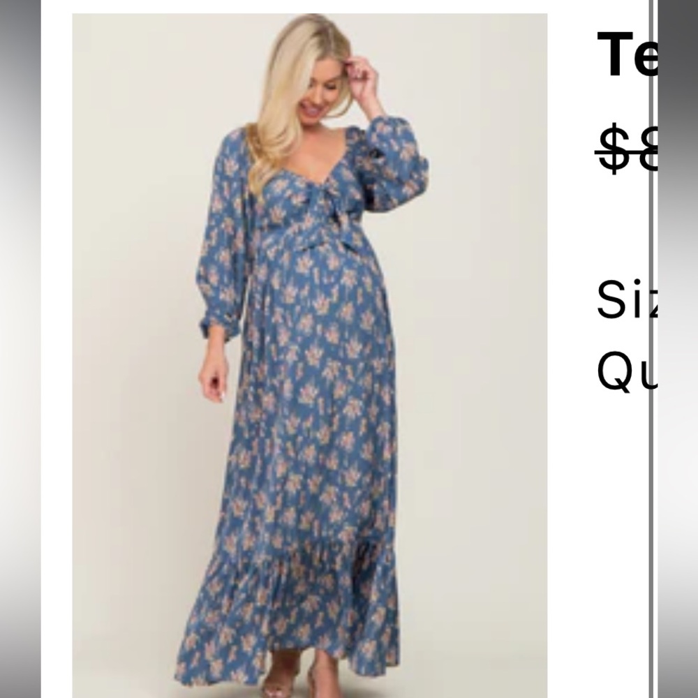 PinkBlush Teal Floral Tie Front Maternity Maxi Dress